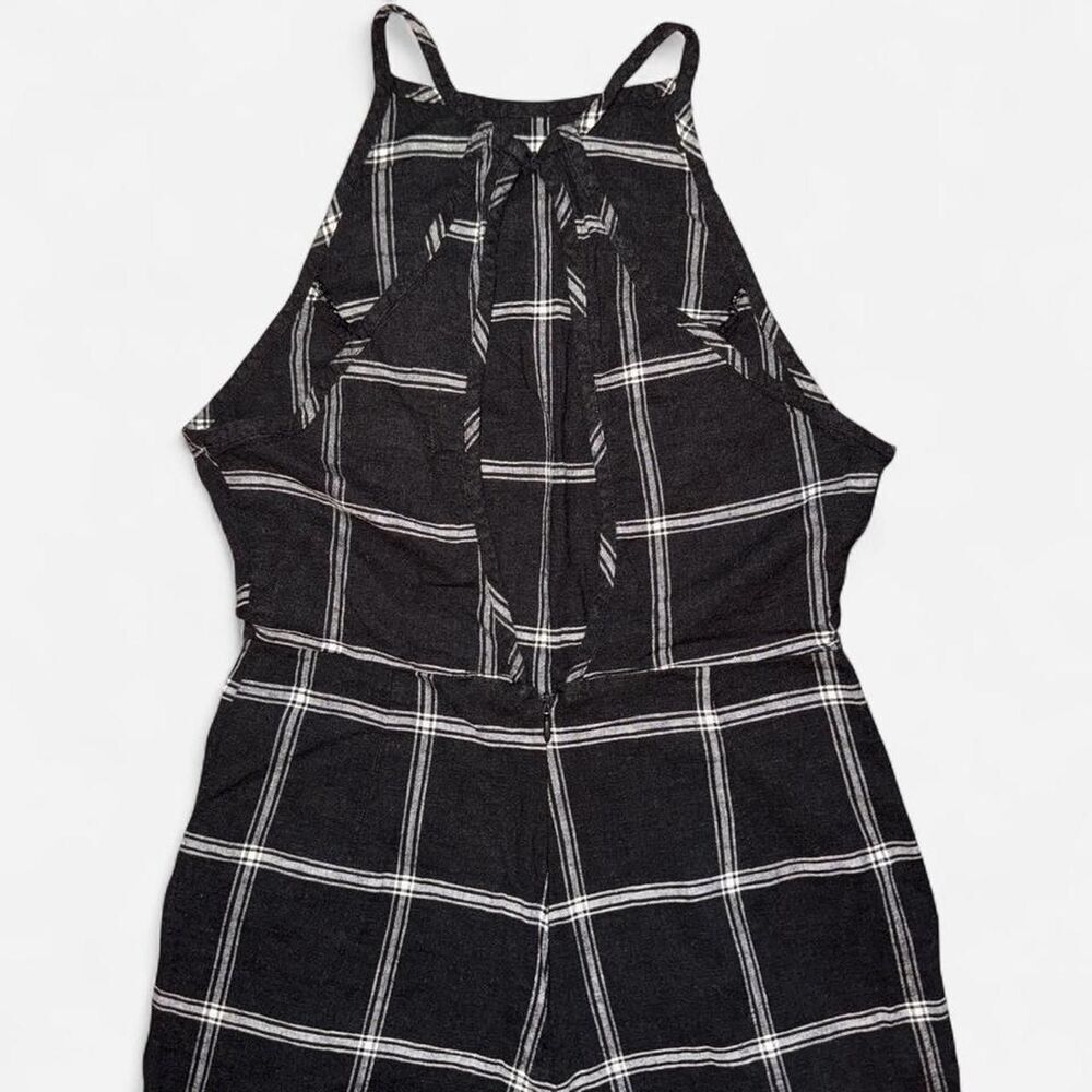 Urban Outfitters Black and White Plaid Linen High Neck Halter Jumpsuit Size US 4 - Picture 8 of 10